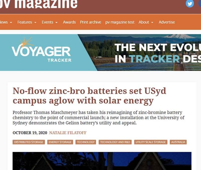 No-flow zinc-bro batteries set USyd campus aglow with solar energy