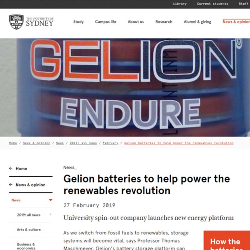 Usyd: Gelion batteries to help power the renewables revolution